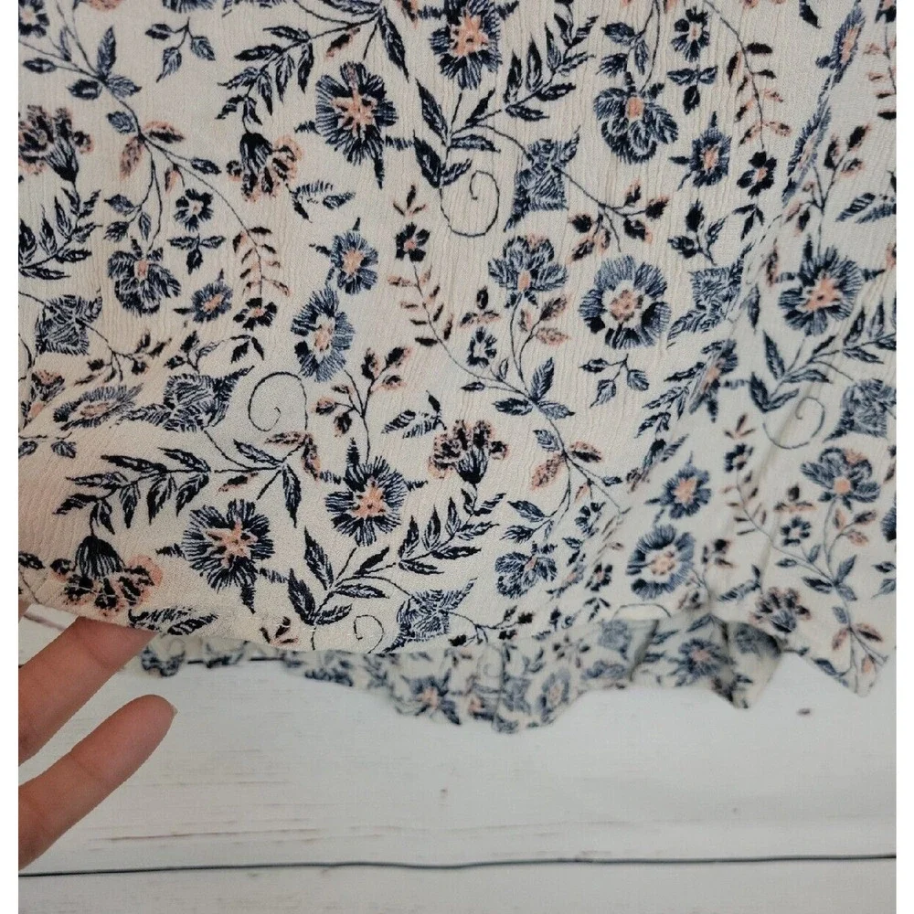 Maurices Blue Floral Print Crochet Crinkle Short Sleeve Boho Top Womens SZ Large